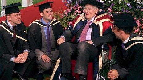 Roger Bannister and students