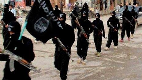 A picture apparently showing fighters from militant group Islamic State