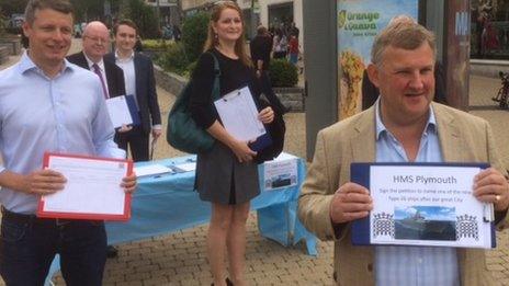 Oliver Colvile MP (right) campaigning in Plymouth city centre