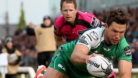 Danie Poolman scores Connacht's second try again the Dragons