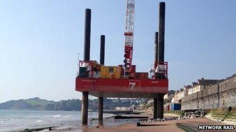Temporary barge on the beach