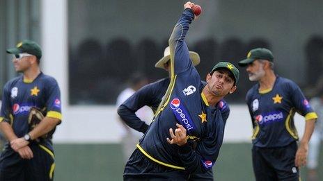 Pakistan's Saeed Ajmal in training