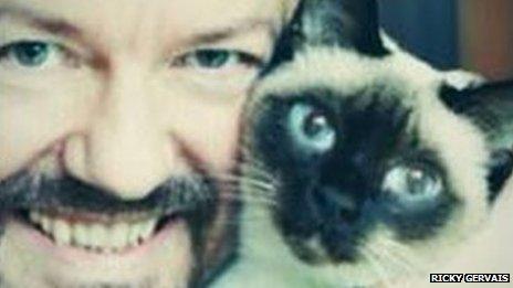 Ricky Gervais with his cat selfie