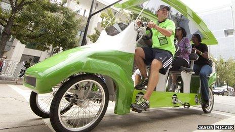 A pedal bus used in North Carolina in the USA