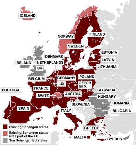 Map of Schengen area