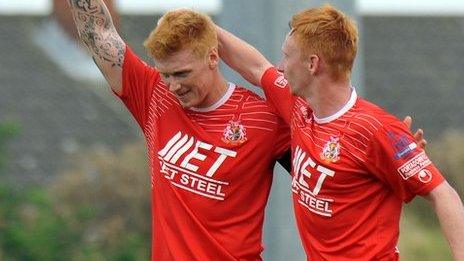 Chris Casement celebrates after scoring for Portadown