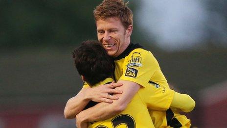 Stephen Garrett celebrates his opening goal