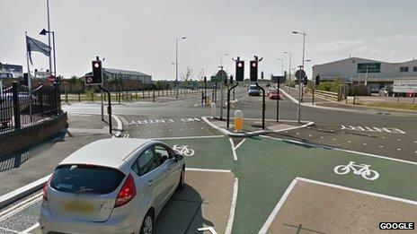 Road layout around the Twin Sails Bridge