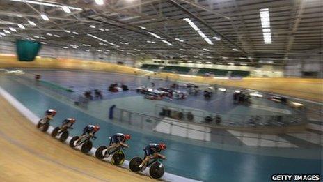 The men's team pursuit training in July in Newport