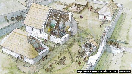 An artist’s impression of Llys Rhosyr, Anglesey, one of the courts of Llywelyn the Great