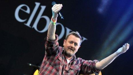 Elbow performing on the Pyramid Stage at Glastonbury Festival 2014