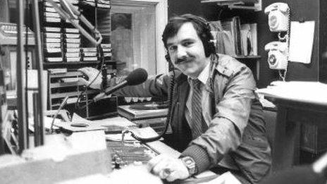 Presenter Steve Dewitt in the original Swansea Sound studio