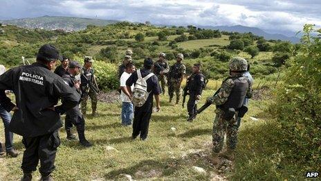 families and security forces go door to door in search of students after they disappeared over weekend during protestss. 1 Oct 2014