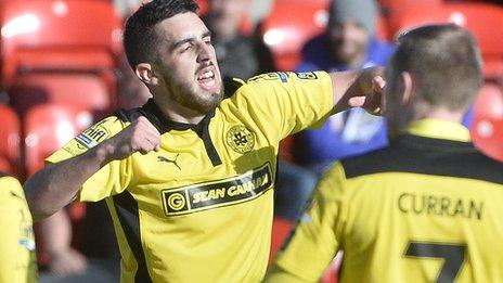 Joe Gormley celebrates scoring against Crusaders