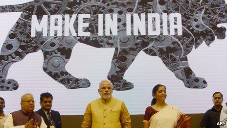 India's Prime Minister Narendra Modi launching his 'Make in India' campaign in Delhi