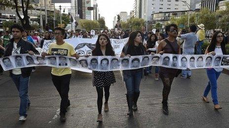 Protesters march during a demonstration in Mexico City (8 October 2014)