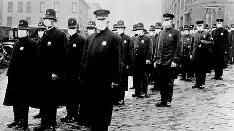 Police officers in Washington wearing masks