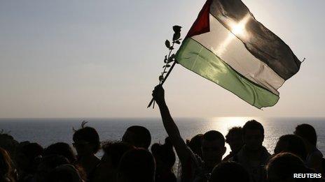 Protestors waving the Palestinian flag