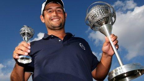 Alexander Levy with Portugal Masters trophies