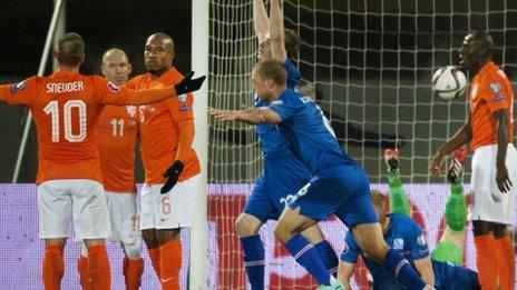 Iceland celebrate scoring against Netherlands