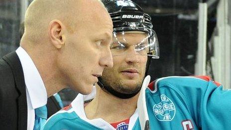 Giants coach Steve Thornton with Adam Keefe