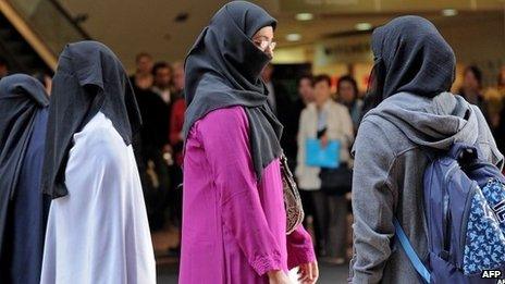 Women wearing veils at a protest in Sydney in 2010