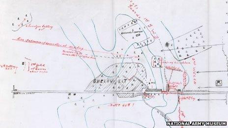 His hand-drawn map of the Battle of Gheluvelt