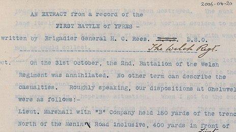 His diary entry, typed of, detailing the devastating losses in the battle