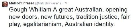 Screenshot of Malcolm Fraser tweet