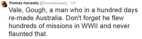 Screenshot of Thomas Keneally tweet