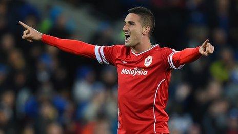 Federico Macheda celebrates after scoring for Cardiff