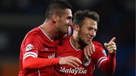 Cardiff goal-scorers Federico Macheda and Adam Le Fondre