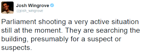 Tweet from Josh Wingrove, a Canadian journalist - 22 October 2014