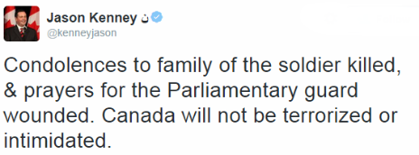 Tweet from Canadian politician Jason Kenney - 22 October 2014