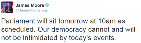 Tweet from Canadian politician James Moore - 22 October 2014