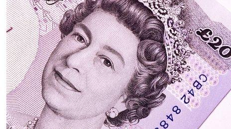 Detail of a £20 note