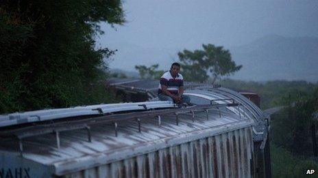Man sitting on top of a Mexican freight train