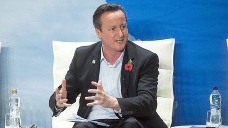 David Cameron speaking in Helsinki