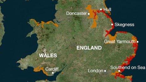 A map of flood warnings in England and Wales