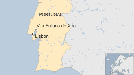 A map showing Vila Franca de Xira relative to the Portuguese capital Lisbon