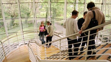 Students on a staircase