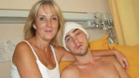 Rob Hughes with his mother Maggie when he was recovering from the attack in hospital