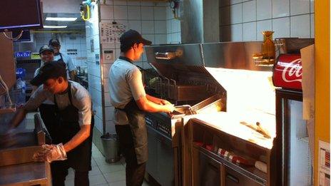 A kitchen at a McDonald's restaurant in India