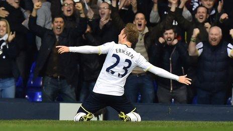 Christian Eriksen celebrates