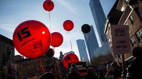 Balloons saying fight for 15