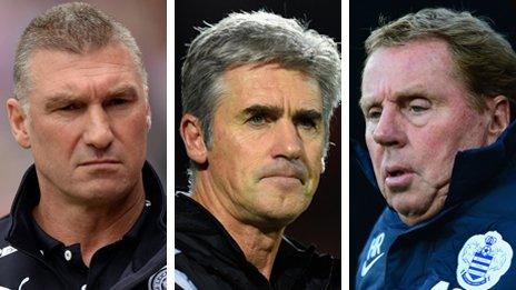 Leicester manager Nigel Pearson, West Brom head coach Alan Irvine and QPR boss Harry Redknapp