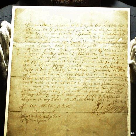 The handwritten order for the massacre of Glencoe