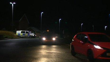 Police and cars outside Maesteg Comprehensive School