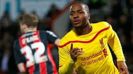 Raheem Sterling celebrates his second goal against Bournemouth