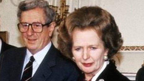 Margaret Thatcher, pictured at the signing of the Anglo Irish Agreement with from left to right, Irish Foreign Minister Dick Spring, Taoiseach Dr Garret Fitzgerald, Foreign Secretary Geoffrey Howe and Northern Ireland Secretary of State Tom King